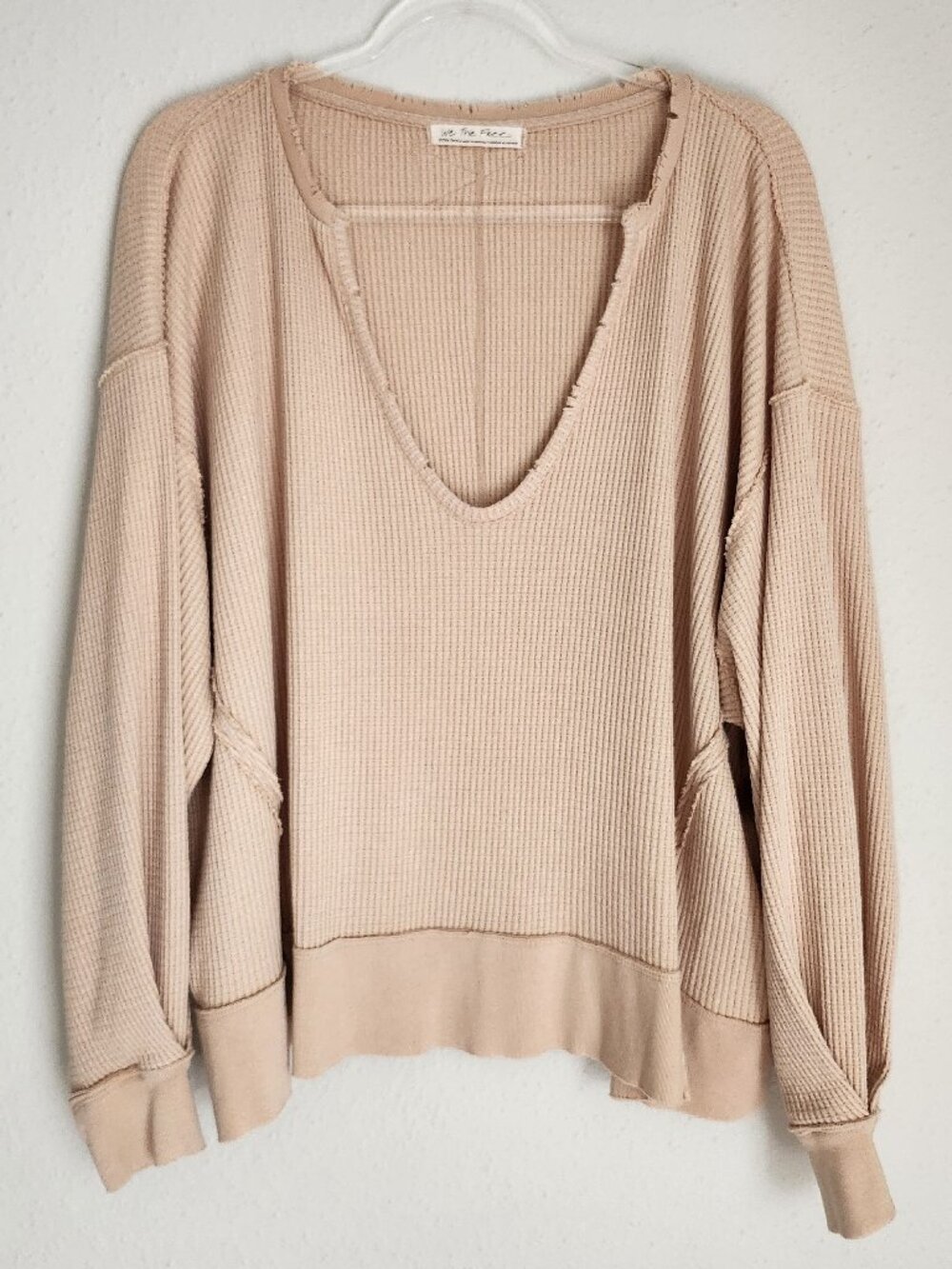 FREE PEOPLE We The Free Buttercup Oversized Thermal Natural Beige XS Boho